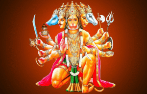 Divine Lord Hanuman in traditional form holding a mace with glowing aura